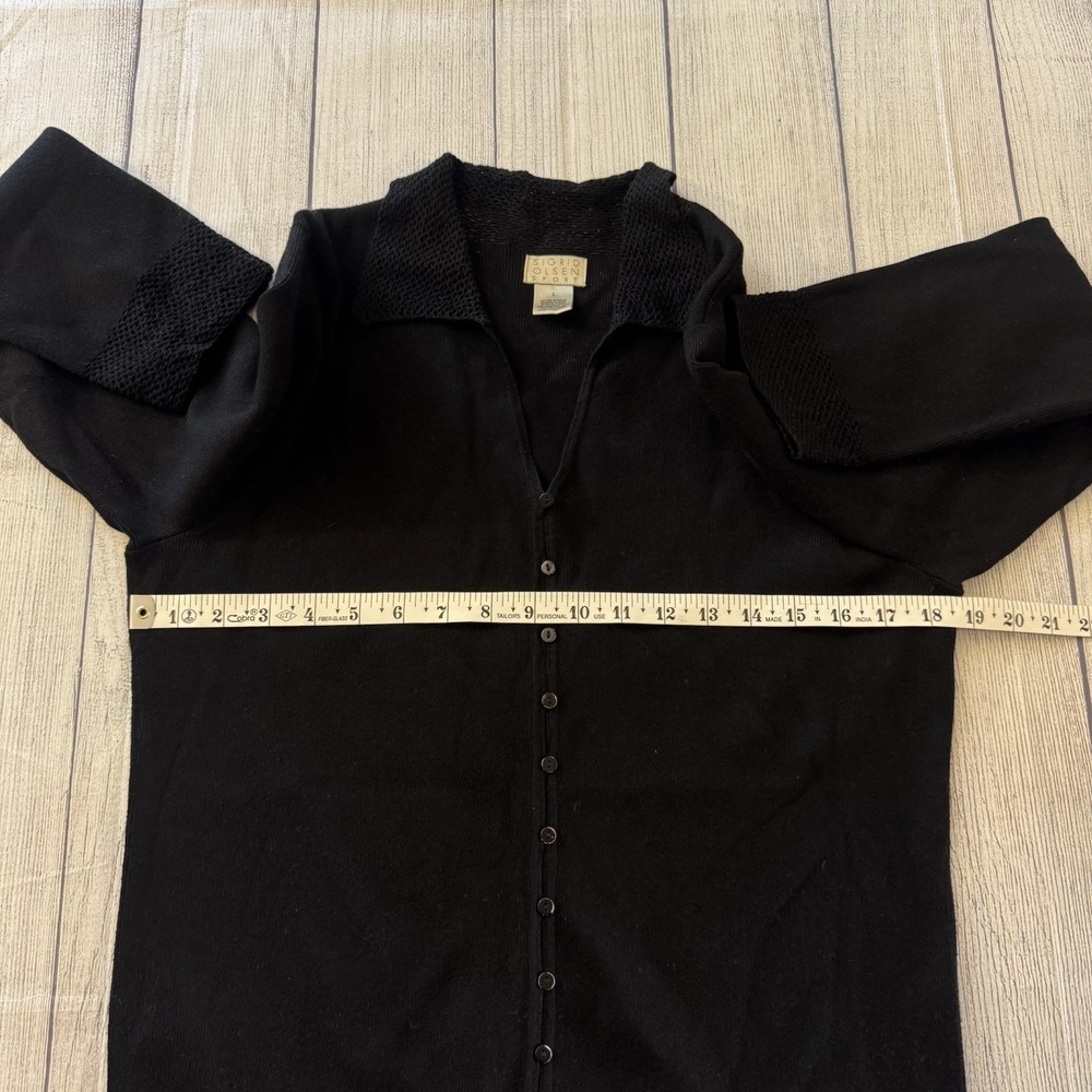 Sigrid Olsen Sport Black Mesh Trim Button Front Knit Cardigan Sweater Large - Picture 8 of 10